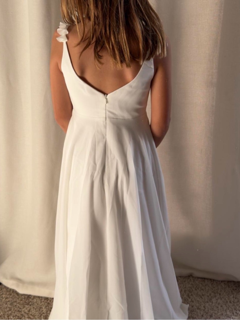 JJs House White Backless Kids Dress with Ruffle Straps
